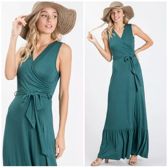Dresses & Skirts - SOLD OUT CLEARANCE Hunter Green Wrap Belted Sleeveless Maxi Dress